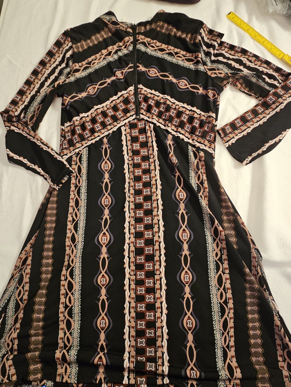 Free People Small Black Geometric Print Long Sleeve Mini Dress Boho - Picture 3 of 16